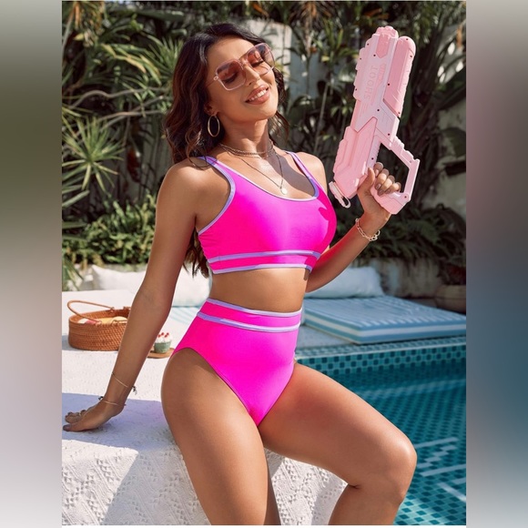 BMJL High Waisted Bikini Set - Blue Two Piece Cheeky High Cut - size L - NWT - Picture 1 of 8